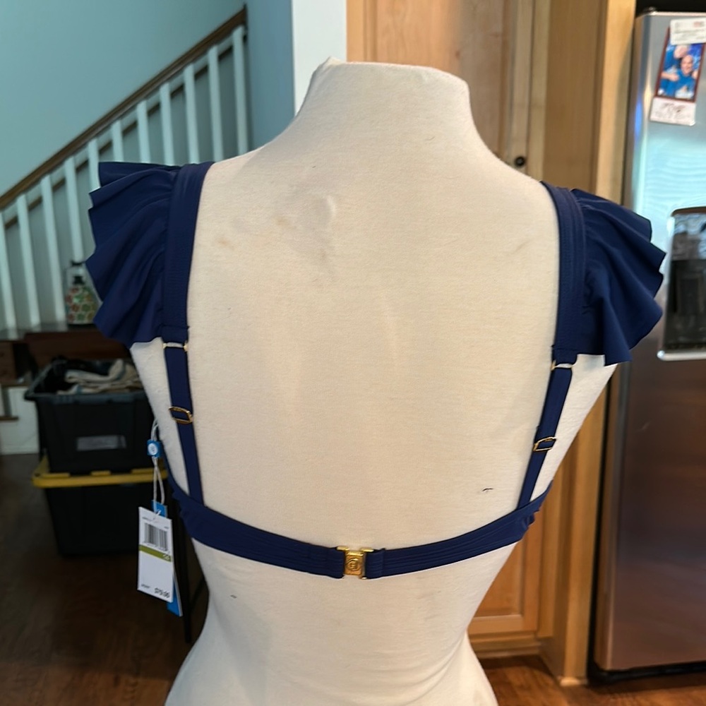 Sz 14 Bleu Rod Beattie Navy Blue Ruffle Sleeve Bikini Top - Picture 4 of 4